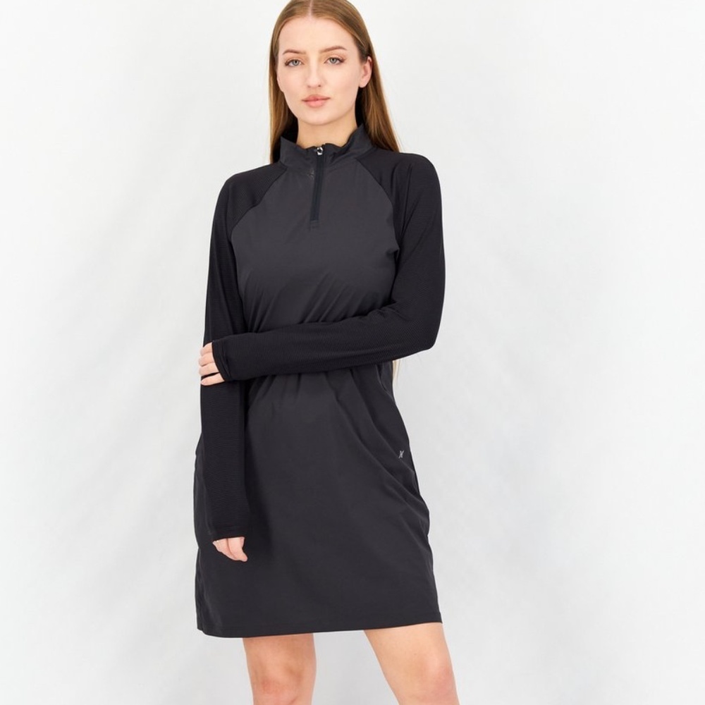 Hurley Sz S Midi‎ Dress Black UPF Swim Cover Up Stretch Shirt Pockets